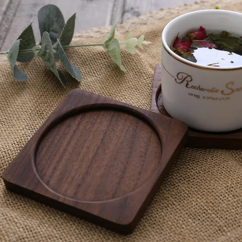 Description Picture 5 of item2PCS Wooden Coaster Tea Coffee Cup Pad Walnut Durable Heat Resistant Round Bowl Teapot Mat Home Wood Placemats Decor Coasters