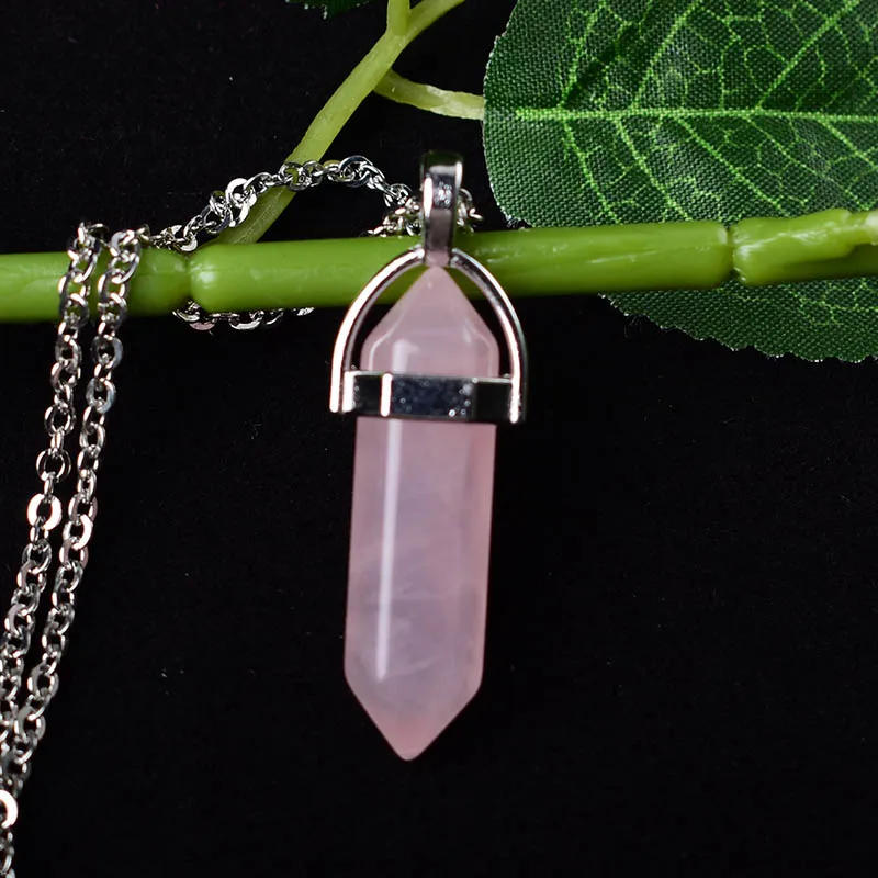 Description Picture 6 of item1PC Natural Crystal Mineral Ornament Rose Quartz Crystal Hexagonal Point Healing Stone Simple Pendant For Men Women Jewelry
