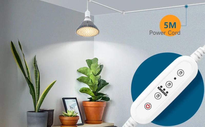 Description Picture 2 of itemLED Grow Light Bulb with Timing and Hanging System,25W Full Spectrum, 9H/12H/15H Timer, Hanging Grow Lights with 5m Power Cord