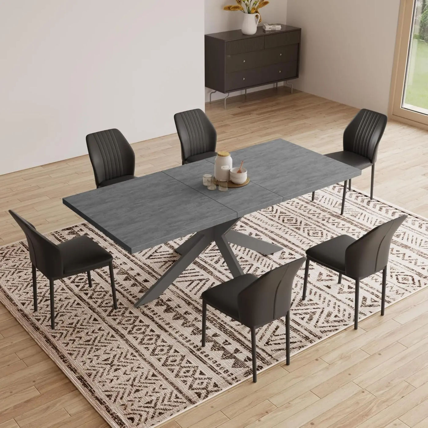 Description Picture 3 of itemDining Table Set for 6 Modern 78'' Dark Wood Dining Table and Fabric Dining Chairs Set of 6 Table and Chairs Set of 6 Ideal