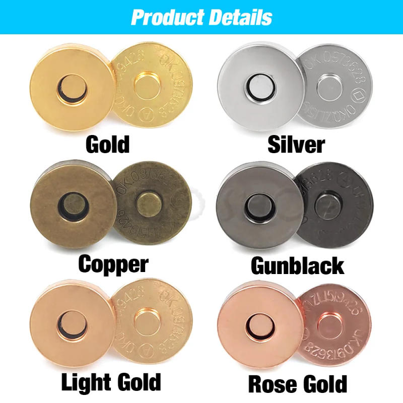Description Picture 3 of item10sets/lot Magnetic Snap Fasteners Clasps Buttons Handbag Purse Wallet Craft Bags Parts Accessories Adsorption Buckle 14mm 18mm