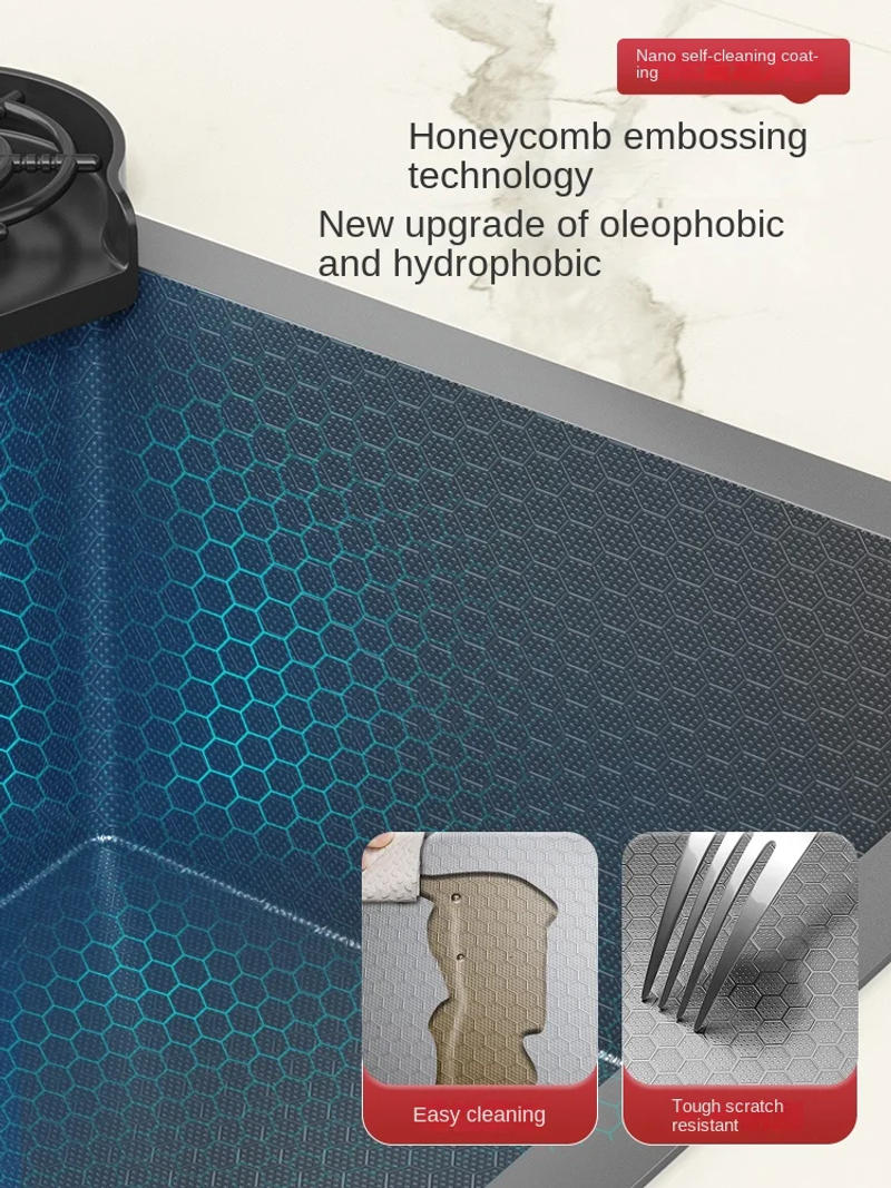 Description Picture 3 of itemWaterfall Kitchen Sink Large Single Slot Nano 304 Stainless Steel Sink Digital Display Manual Vegetable Washing Basin Left Side