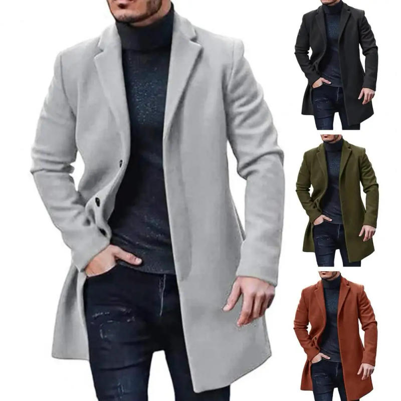 Description Picture 4 of itemComfortable Men Jacket Men's Solid Color Long-sleeve Lapel Button Coat Casual Loose Jacket for Autumn Winter Warm for Men