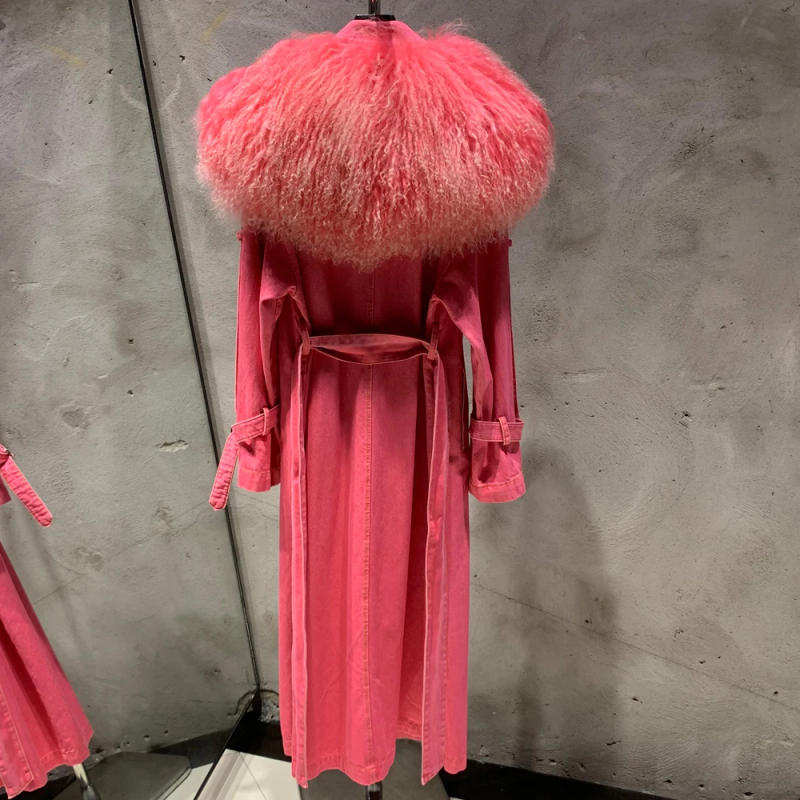 Description Picture 6 of itemDenim Fur Coat Long 2024 New Coming Denim Windbreak Long With Fur Collar Ladies Jeans Coat 23T022