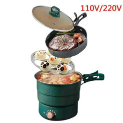 220V Electric Split Cooking Pot Foldable Multicooker Frying Pan Hotpot Steamer Rice Cooker Soup Maker Water Boiler Travel