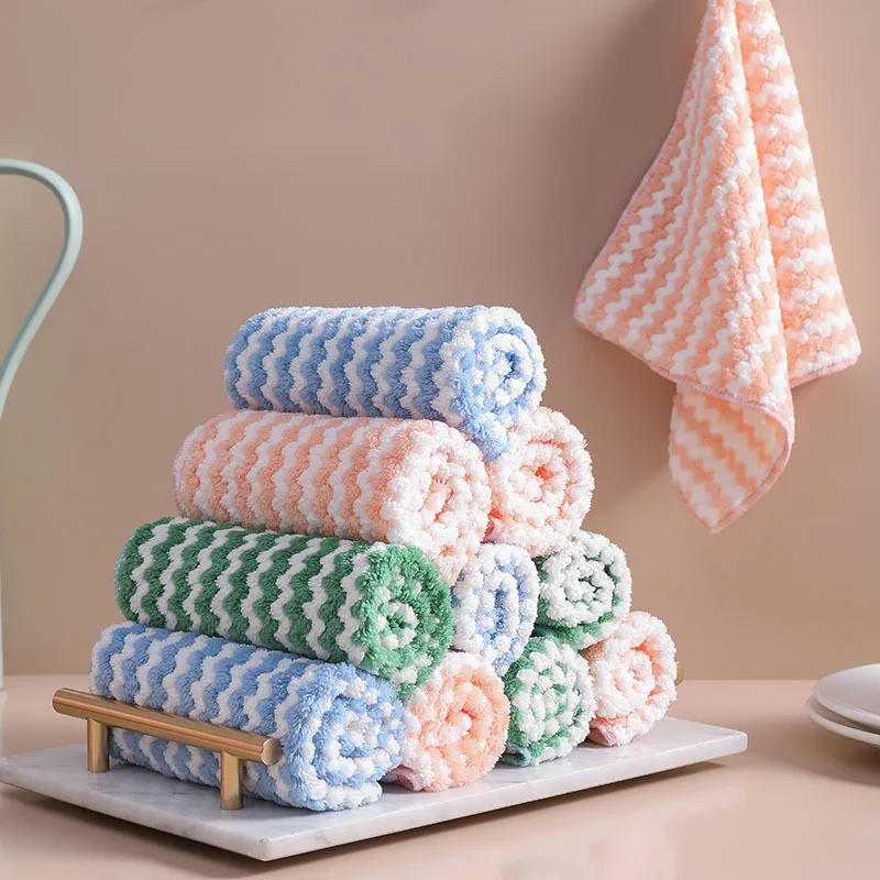 Description Picture 4 of itemCoral Fleece Hangable Thicken Towel Bow Towel Cute Stripe Absorbent Hand Towels Cleaning Cloth 1pc Rag Handkerchief 30/25cm