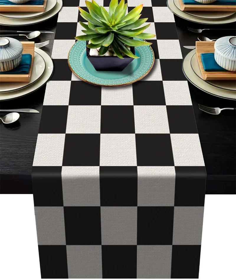Description Picture 5 of itemNew Geometric Linen Striped Table Runner Modern Minimalist Black and White Plaid Tablecloth Placemat Home Decoration Tea Flag