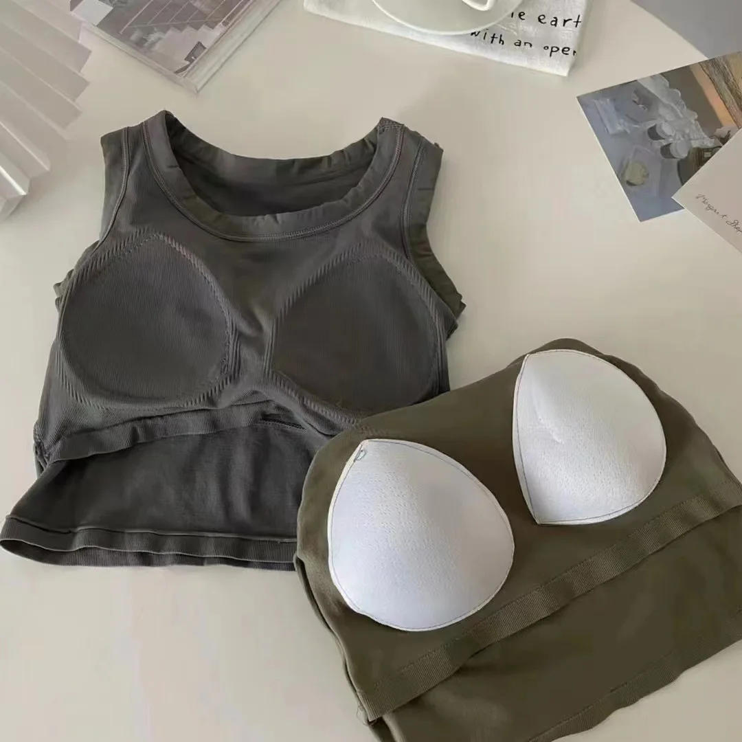 Description Picture 5 of itemOne-piece Bra Vest Seamless Underwear with Pads Sexy Push Up Bras Top Female Brassiere Lingerie Camisole with Chest Pad Crop Top