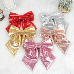 Large Christmas Bow with Sequins Glitter Decorative Bowknots Tree Ornament Wedding Birthday Party Decoration