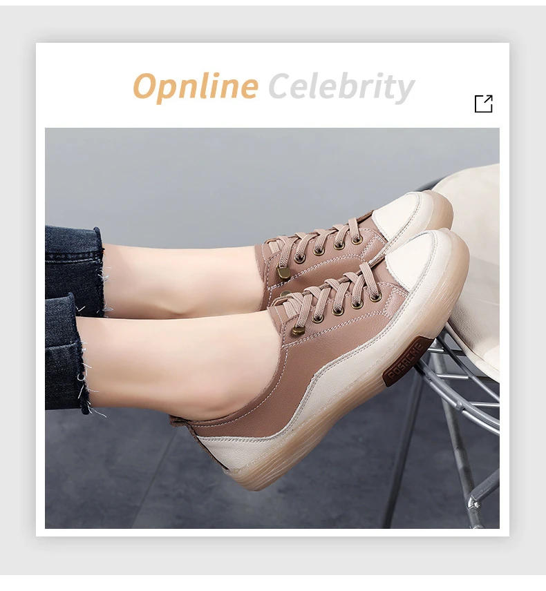 Description Picture 4 of itemGenuine Leather Women Soft Sole Walking Shoes Girl Student Jooging Sneaker White Black Flats Female Casual Skate Trainers Summer