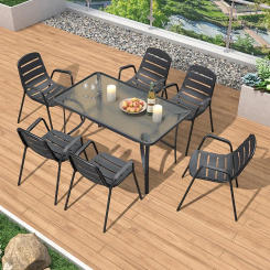 Outdoor table and chair combination outdoor plastic wood dining chair waterproof garden courtyard outdoor balcony with leisure s