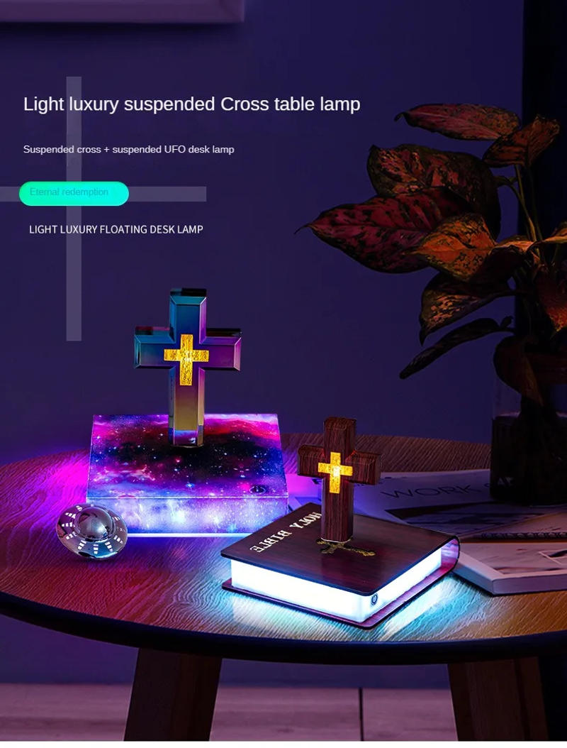 Description Picture 3 of itemMagnetic Levitating Cross Floating Christian Cross Decorations Maglev Cross the Holy Bible Base