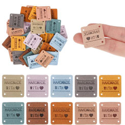 50PCS Handmade PU Leather Label with Love Embossed Crochet Tags Knitting Garment Label for DIY Jeans   Bag Clothing Accessories