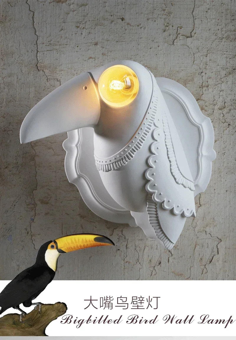 Description Picture 2 of itemNordic resin animal wall lamp modern Living Room Bedroom Bedside Toucan bird Wall Lights Luminaire Home Decor Light fixtures
