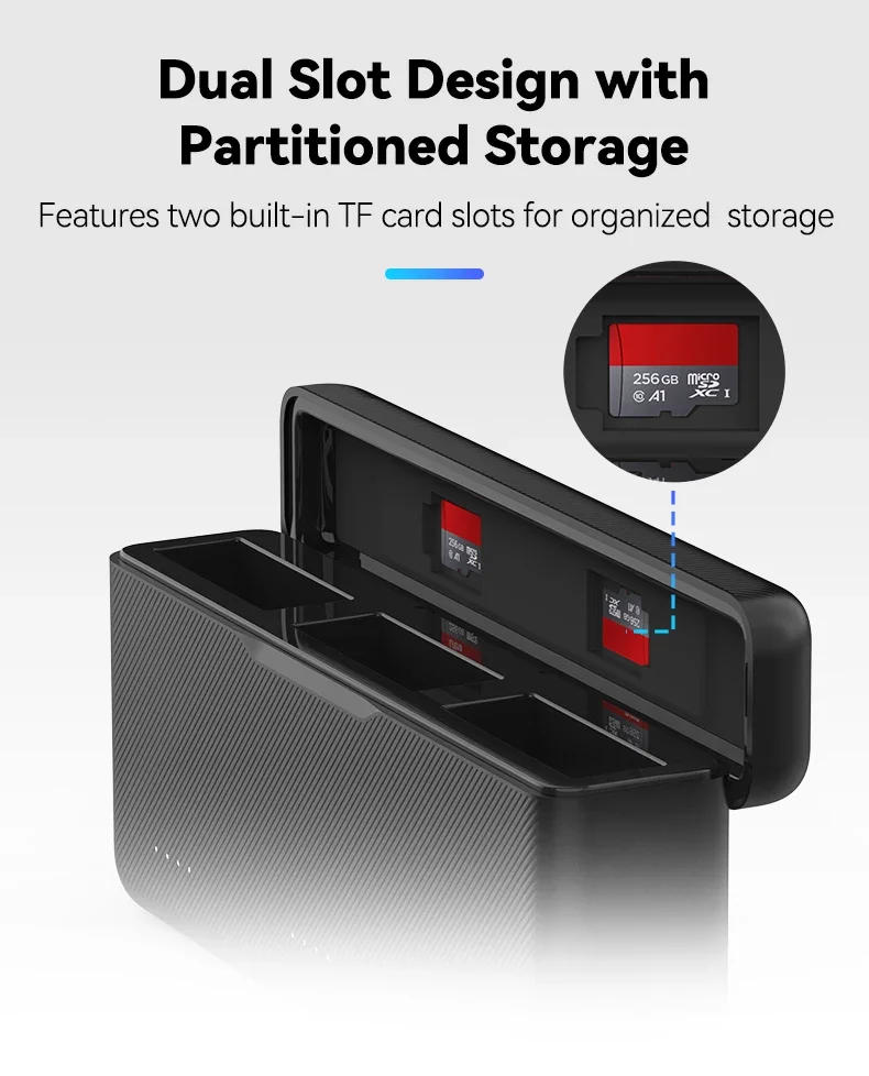 Description Picture 4 of itemTELESIN Fast Charging Case for DJI OSMO Action 5 4 3 Type-C Battery Charger with TF Card Storage DJI Action Camera Accessories