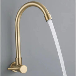Kitchen Basin Faucet Solid Stainless Steel 304 Sink Faucet Single Cold Water Sink Tap Wall Mount Washbasin Gold Tap
