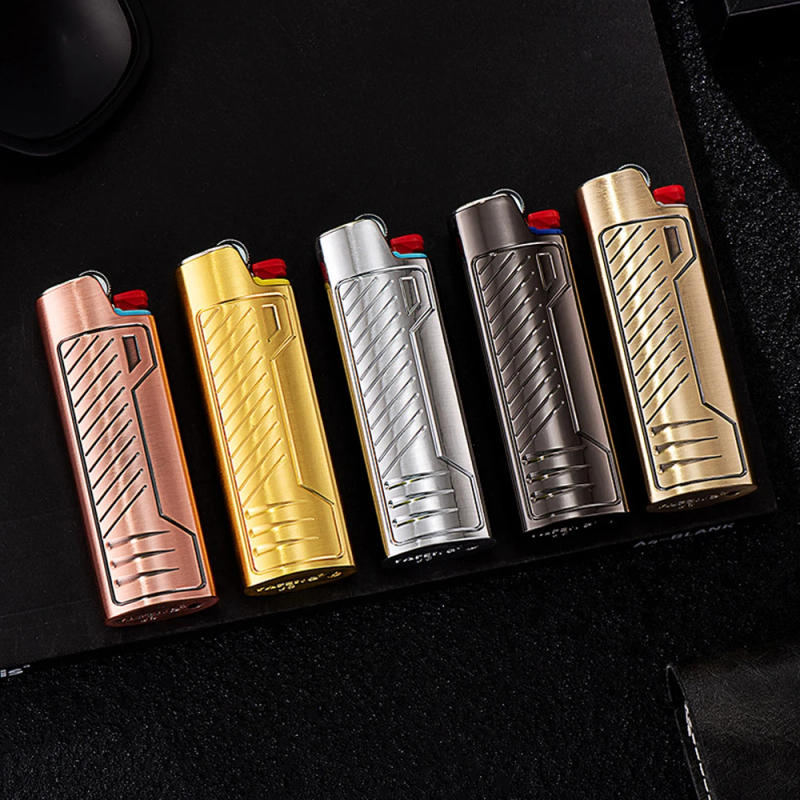 Description Picture 5 of itemExquisite Stripes BIC Lighter Cover Case Decorative Metal Shell Large Holder Full Size BIC j6 Gas Lighter 5 Colors Wholesale