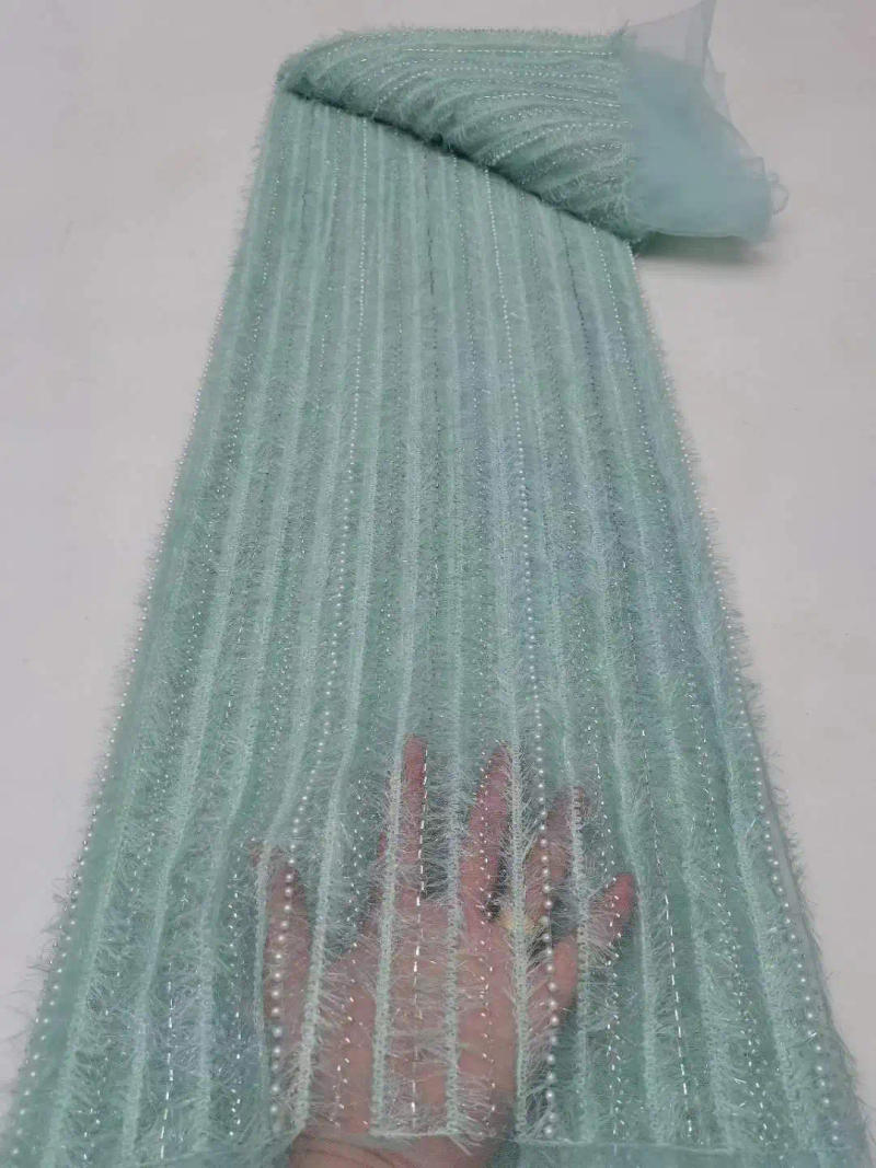 Description Picture 6 of item2023 new vertical stripe pine-needle flannelette sequin bead tube embroidery fabric