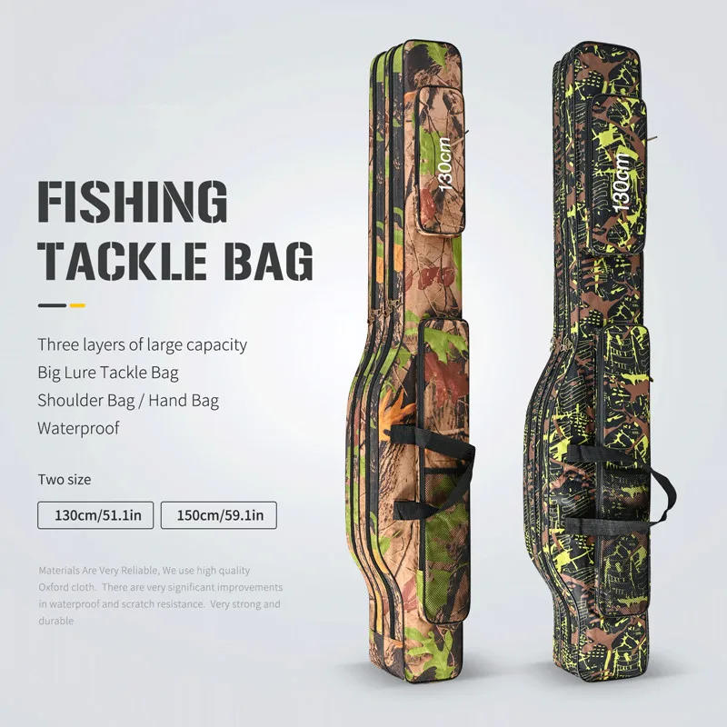 Description Picture 3 of item1.3m/1.5m 2-layer foldable large belly sea fishing bag, double shoulder fishing rod bag, outdoor storage tool kit for fishing