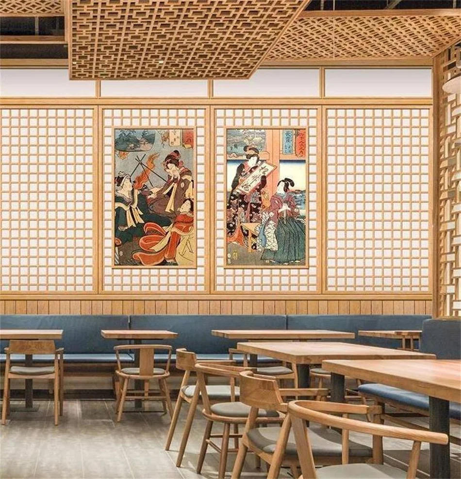 Description Picture 3 of itemCustom Japanese Style Blossom Traditional Costume Beauties Mural for Sushi Restaurant Industrial Decor Wallpaper 3D