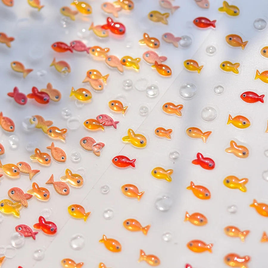 Description Picture 6 of itemLittle Red Fish Jelly Summer Goldfish Carp Ocean Beach Mermaid Sea Shiny Small Koi Soft Relief Nail Art Stickers Manicure Decals
