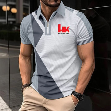 Hk Heckler Koch No Compromise 2024 Men's New Summer Hot Polos Shirt Casual Solid Color Shorts Sleeves Printing Business Tops
