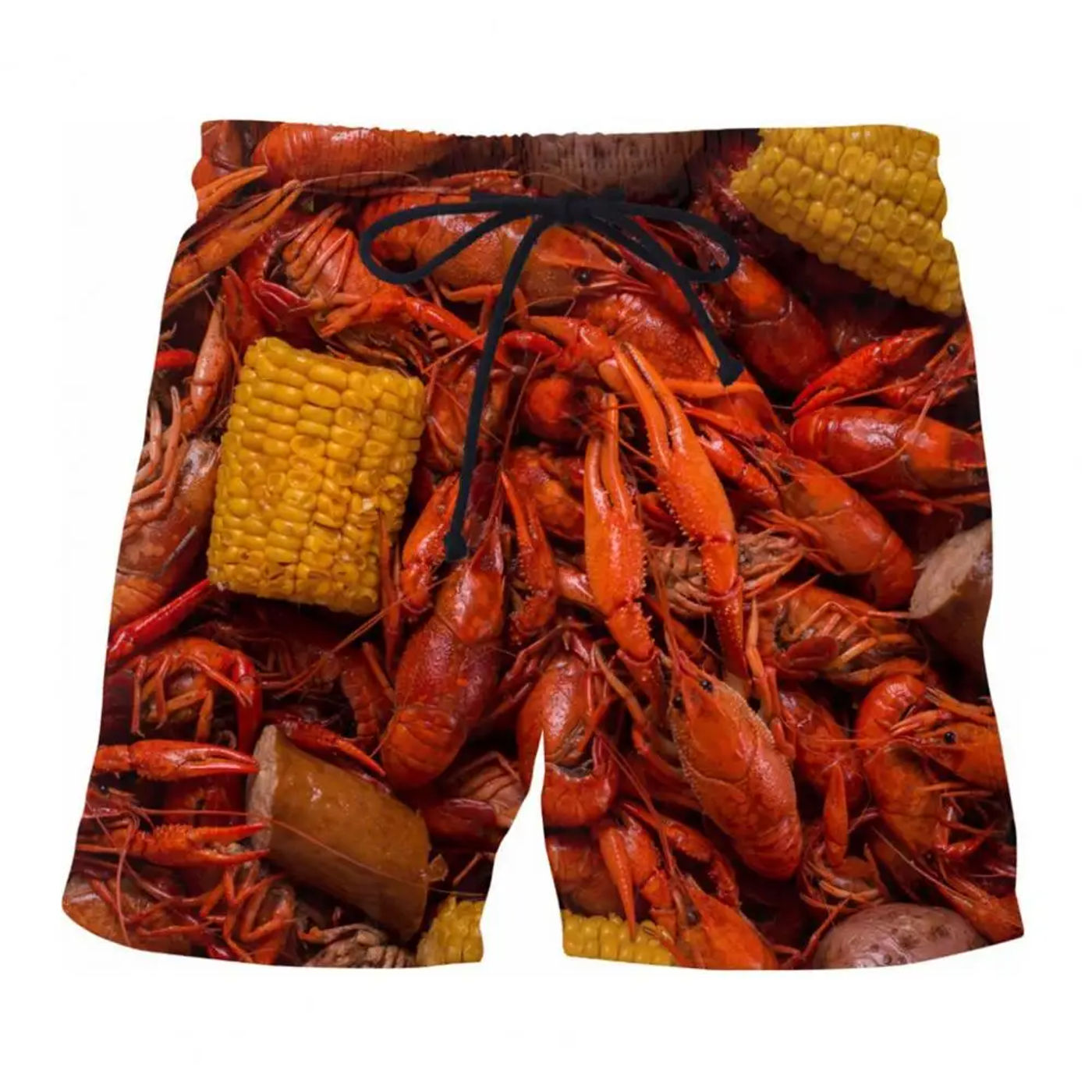 Description Picture 5 of itemElastic Waist Drawstring Shorts High-quality Men's Summer Beach Shorts with Elastic Waist Food Print Design for Leisure