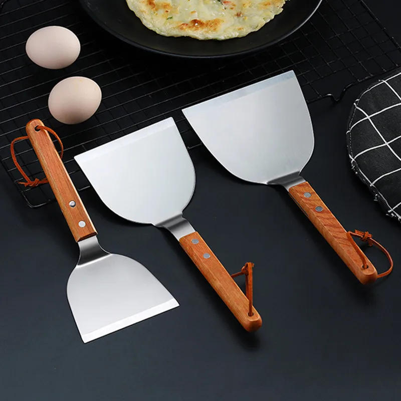 Description Picture 4 of itemStainless Steel Wooden Handle Teppanyaki Shovel Non-Slip Frying Spatula Egg Fish Pancake Turners Kitchen Cooking Utensils