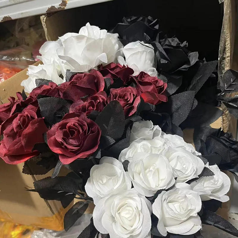 Description Picture 5 of item5pcs 8-9cm Silk Black Rose Artificial Flower Head Bouquet Home Living Room Wedding Chritmas Decoration New Year Decoration