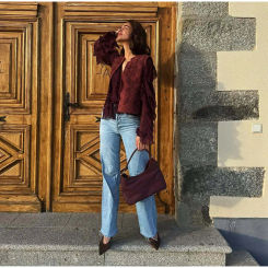 Suede Embroidered Short Vest Waistcoat Vintage Melard Round Neck Jacquard Sleeveless Tank Fashion Women Cardigan Top Spring New