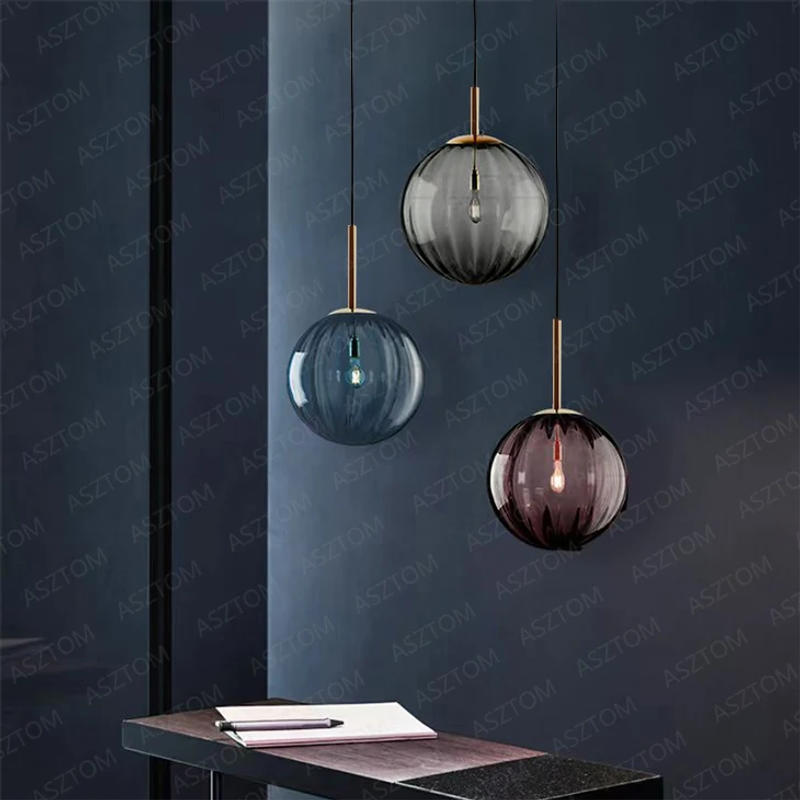 Description Picture 4 of itemColored glass ball Pendant Light Nordic LED Hanglamp For Bedroom Dining Room Bar Decor Loft Luminaire Suspension Kitchen Fixture