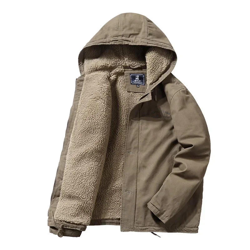 Description Picture 3 of item2024 Men Hooded Winter Coats Fleece Down Jackets Wool Liner Warm Parkas Good Quality Male Casual Outwear Winter Clothes