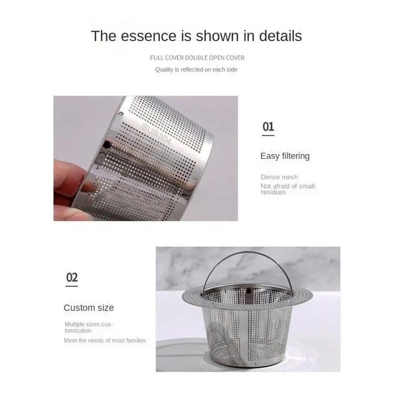 Description Picture 5 of itemStainless Steel Sink Strainer Anti Clog Floor Drain Mesh Trap With Handle Hair Clean Up Waste Catcher