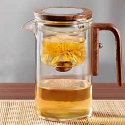 Water Separation Glass Teapot Wooden Handle Glass Teapot with Infuser Drip-Free Spout Tea Pot Anti-scald Witchcraft Tea Kettle