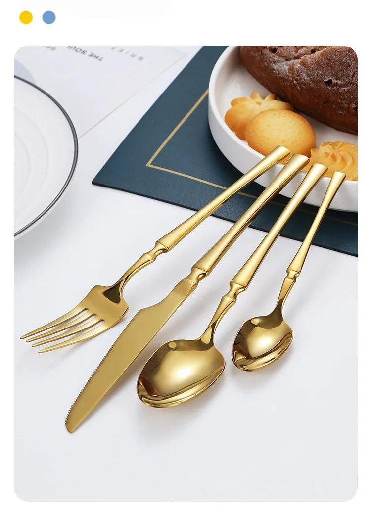 Description Picture 5 of item30/40/60pcs Bright Gold Dinner Cutlery Set Stainless Steel Tableware Knife Fork Coffee Spoon Flatware Dinnerware Dishwasher Safe