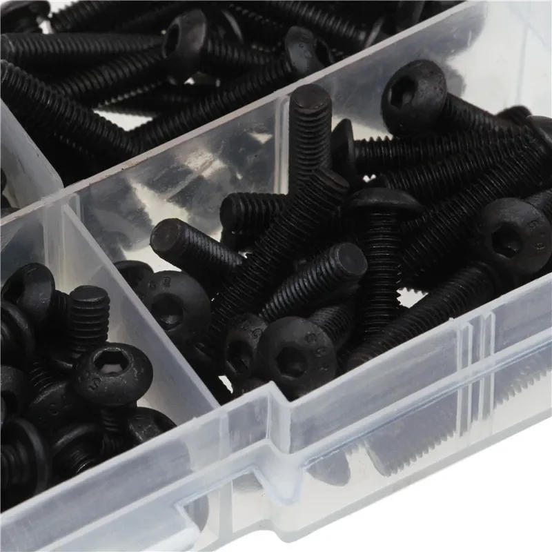 Description Picture 5 of itemZENHOSIT 170pcs  Hexagon Screw 304 Stainless Steel Black Round M4*6/8/10/12/20/25 For Machine Applications Kit with Plastic Box