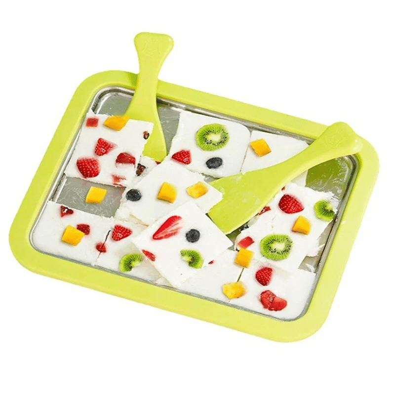 Description Picture 6 of itemB82B-Ice Cream Frozen Yogurt Machine Quick Cooling Tray Stainless Steel Tray With Two Scrapers Fried Ice Tray Yoghurt Maker