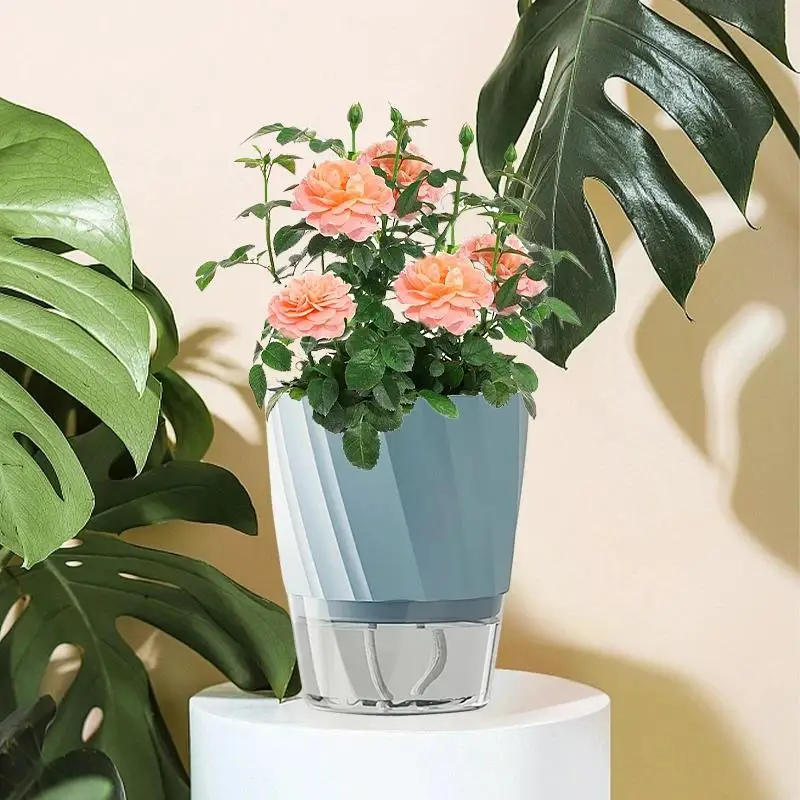 Description Picture 6 of itemDouble Layer Flower Pot Plastic Self Watering Plant Pot Cotton Rope Self Absorbent Lazy Potted Planter Office Home Decoration