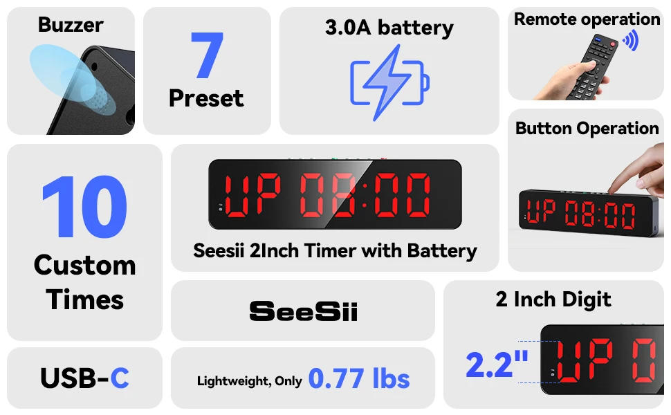 Description Picture 2 of itemGym Timer with Remote 11''x 3.5''Ultra-Clear Interval Timer with LED Countdown/Up Wall Clock  Power Fitness Timer Stopwatch