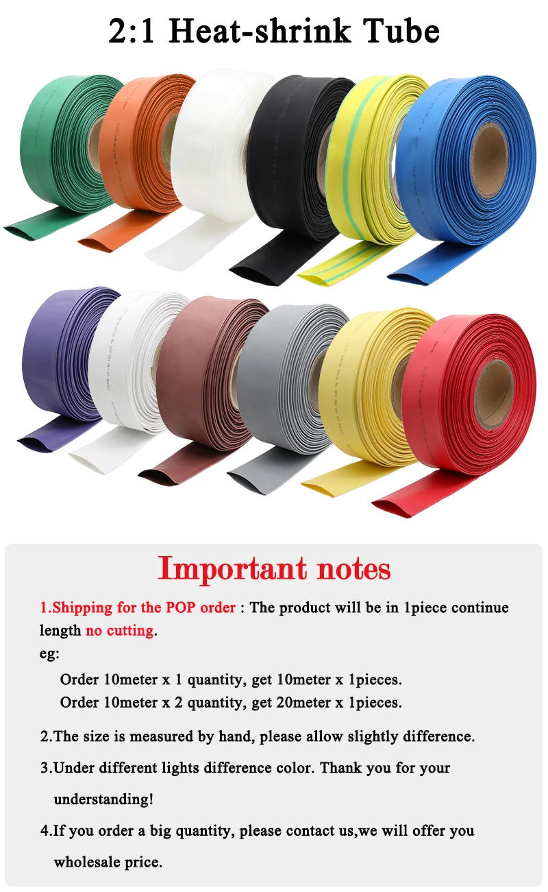 Description Picture 2 of item1~15m Yellow-Green 2:1 Heat shrink Tube Dia 1~50mm Heat-Shrink Tubing Wire Repair Protector Cable Connector Insulation Sleeving