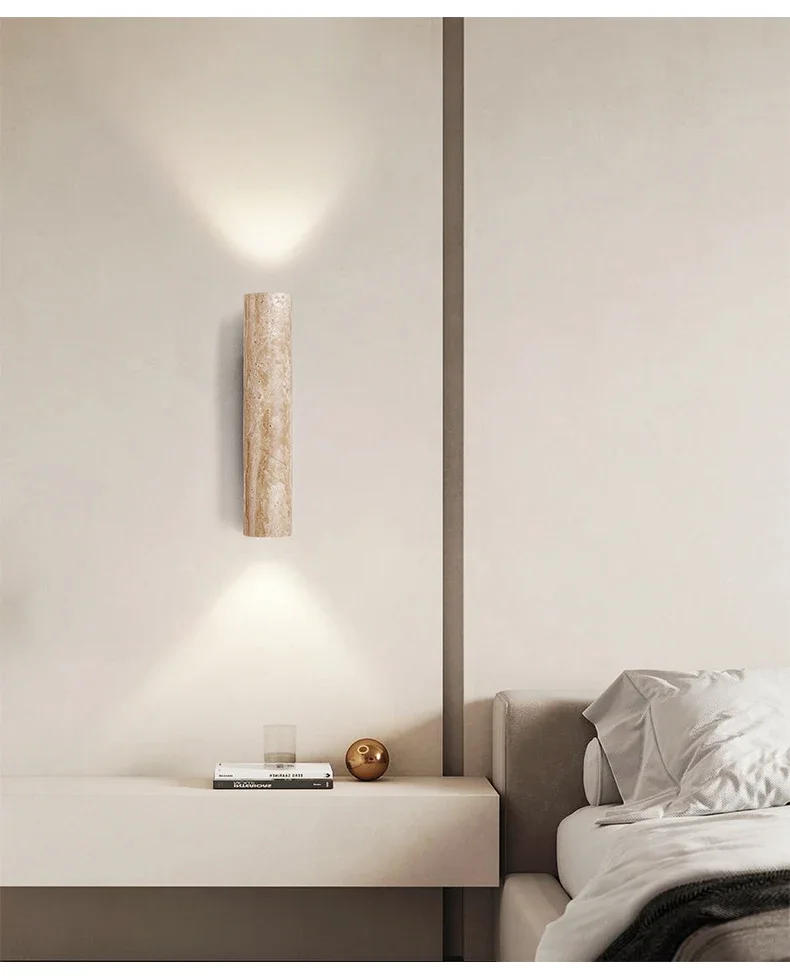 Description Picture 4 of itemYellow Marble Wall Lamp Up Down Japan Wabi Sabi Living Room Bedroom Bedside Lights Led Travertine Stair Aisle Wall Decor Sconce