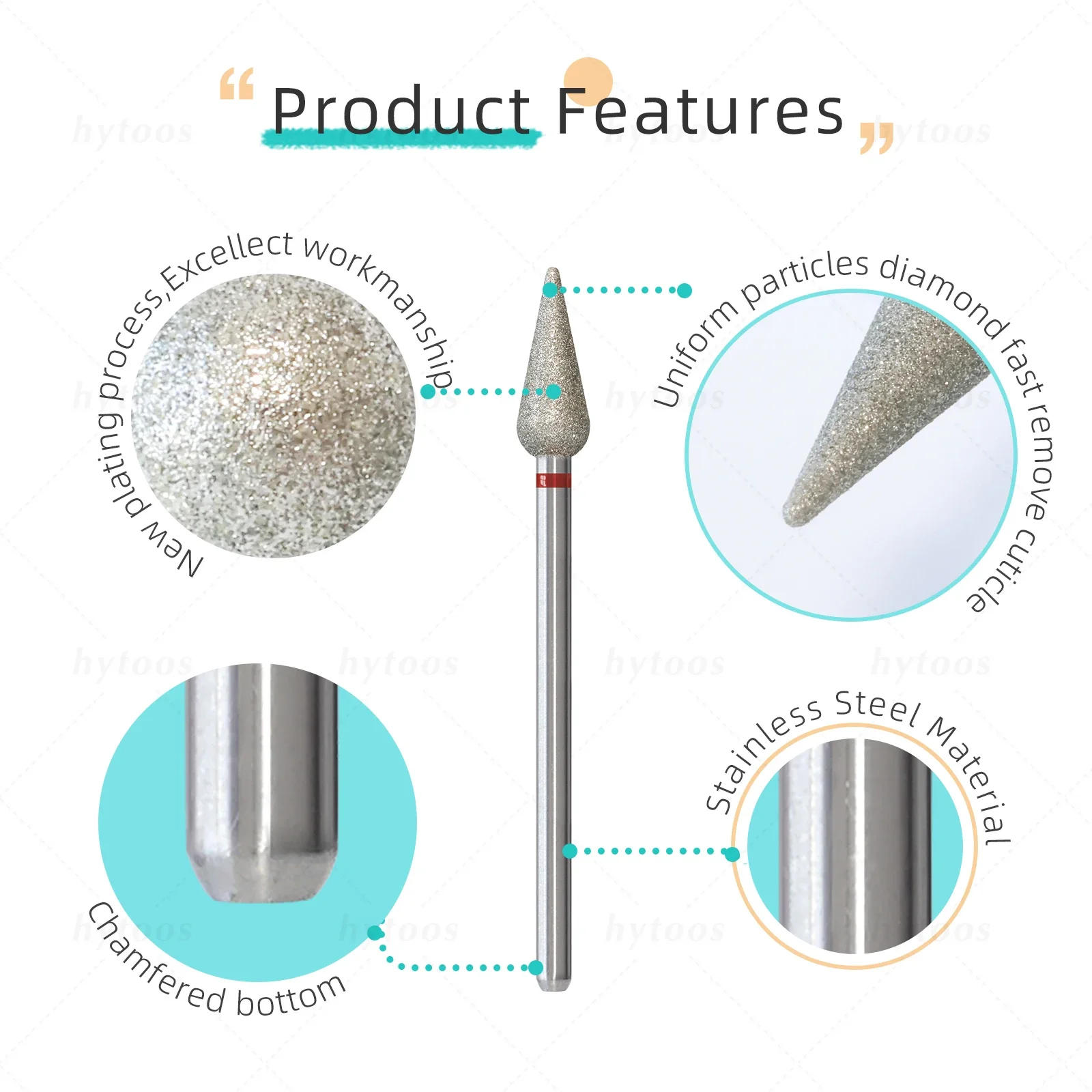 Description Picture 5 of itemHYTOOS 5mm Long Bud Cuticle Clean Nail Drill Bits Russian Diamond Dead Skin Nail Bit Nail Cleaner Accessories Tool