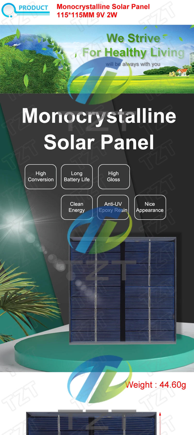 Description Picture 2 of item9V 2W 220MA Solar Panel 115X115MM Mini Solar System DIY For Battery Cell Phone Chargers Portable Solar Cell