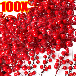 Artificial Berries Christmas Red Berry Branches for Xmas Tree Decoration Party Home Table Ornaments Red Fruit Wreath DIY Gift