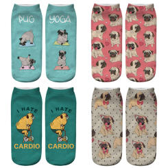 Kawaii 3D Pug Dog Print Short Socks Cotton Fashion Cute Japanese Soft Women Kawaii Animal Dogs Slippers Socks