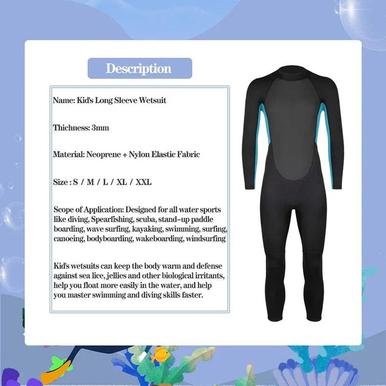 Description Picture 5 of itemWetsuit Kids 3mm Neoprene Full Suits Long Sleeve Boy Surfing Diving Swimsuit Rash Guard For Underwater Scuba Swimwear Freediving
