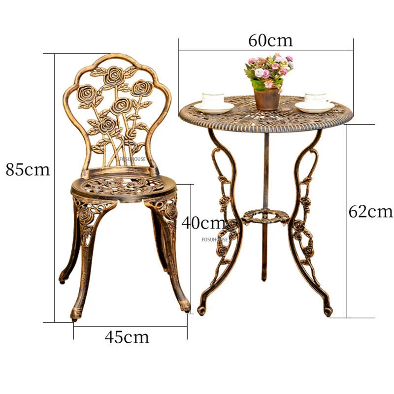 Description Picture 2 of itemhome Balcony Table and Chairs Three-piece Patio Furniture Aluminum European Outdoor Wrought Iron Courtyard Garden Coffee Table Z