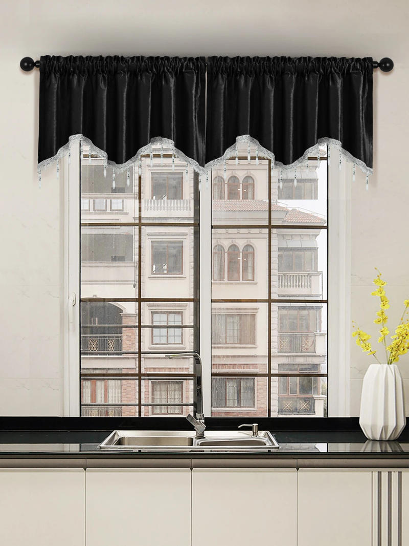 Description Picture 4 of item1 pc Italy Soft Fabric S-Shaped Valance with Beads,Rod Pocket,Modern Pure Color Wave Valance for the Room Window and Door Decor