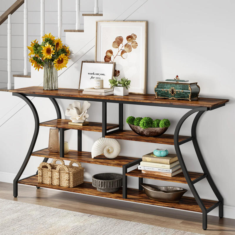 Description Picture 4 of itemTribesigns Industrial Narrow Console Table, 70.9 Inch Extra Long Sofa Table with Storage Shelves, 4 Tier Entryway Table