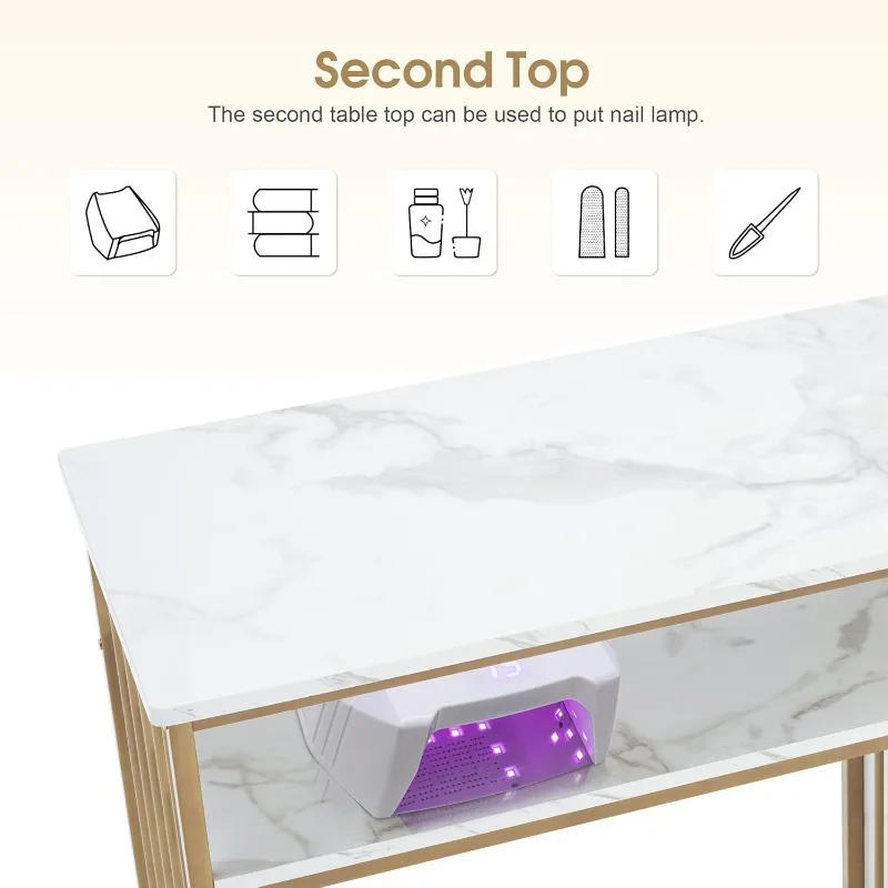 Description Picture 6 of itemManicure Table Marbling Texture Nail Desk with Storage Drawers Home Salon Spa Equipment 2407